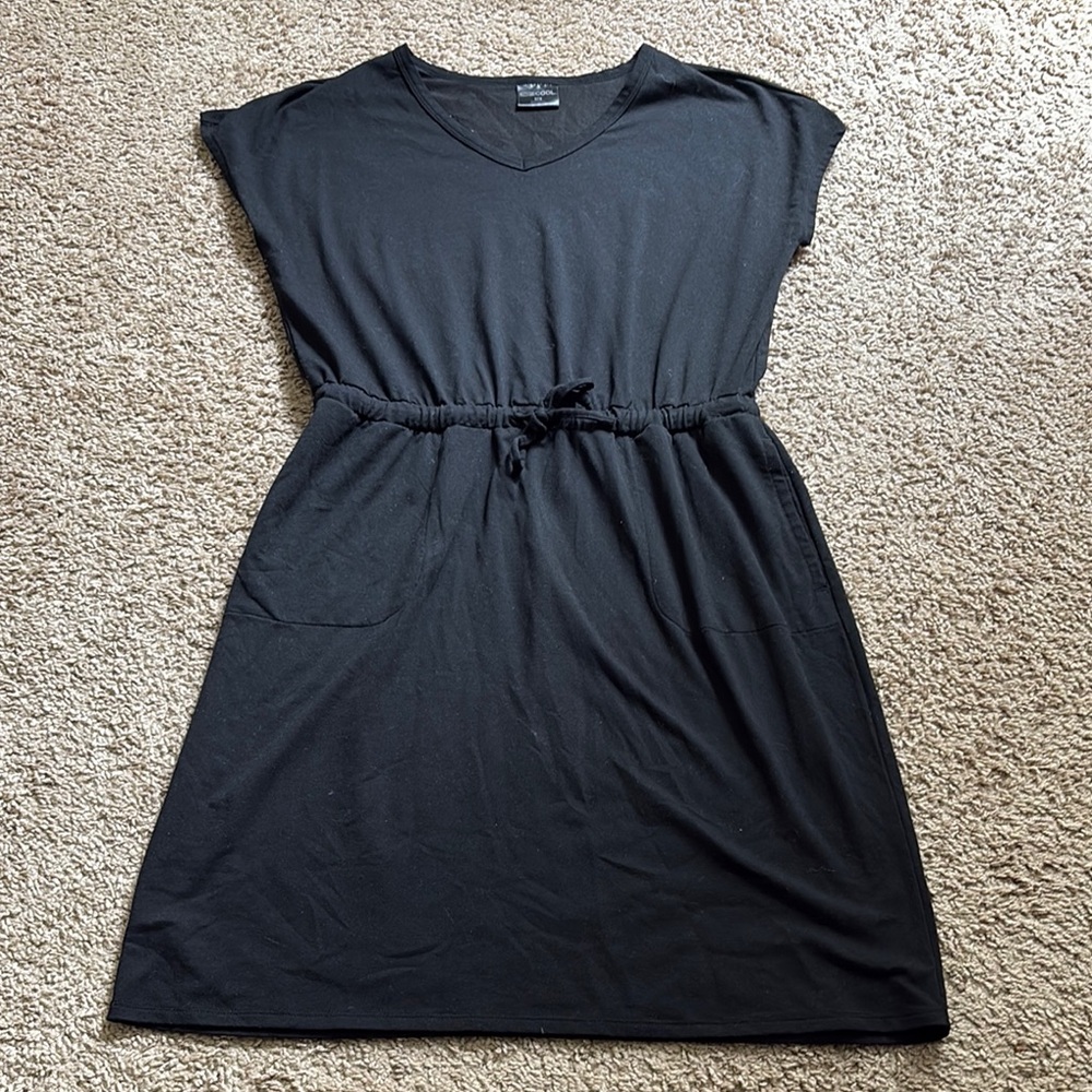 Black V-Neck Dress with Drawstring Waist